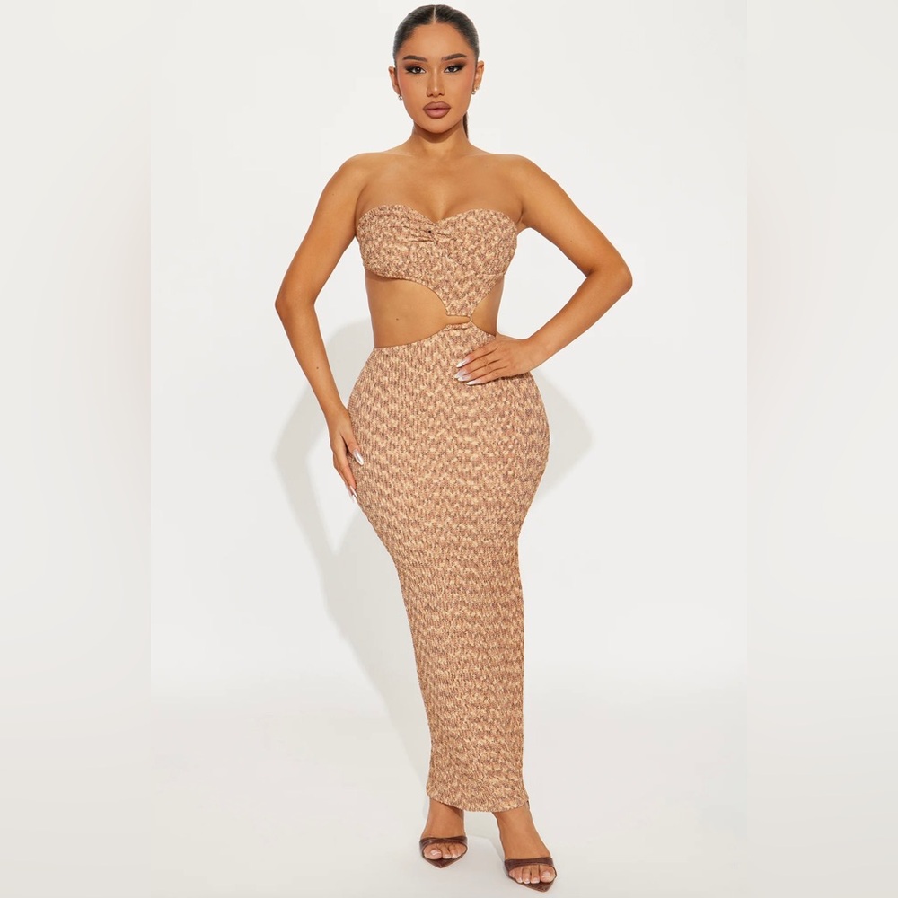 Fashion Nova Island Breeze Textured Midi Dress Rust